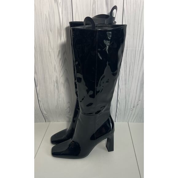 Zara Square Heeled Tall Patent Leather Boots Size 9 (40) - Picture 12 of 13